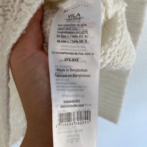 Villa Clothes Cable Knit Sweater White Long Sleeves Size L - Picture 5 of 5